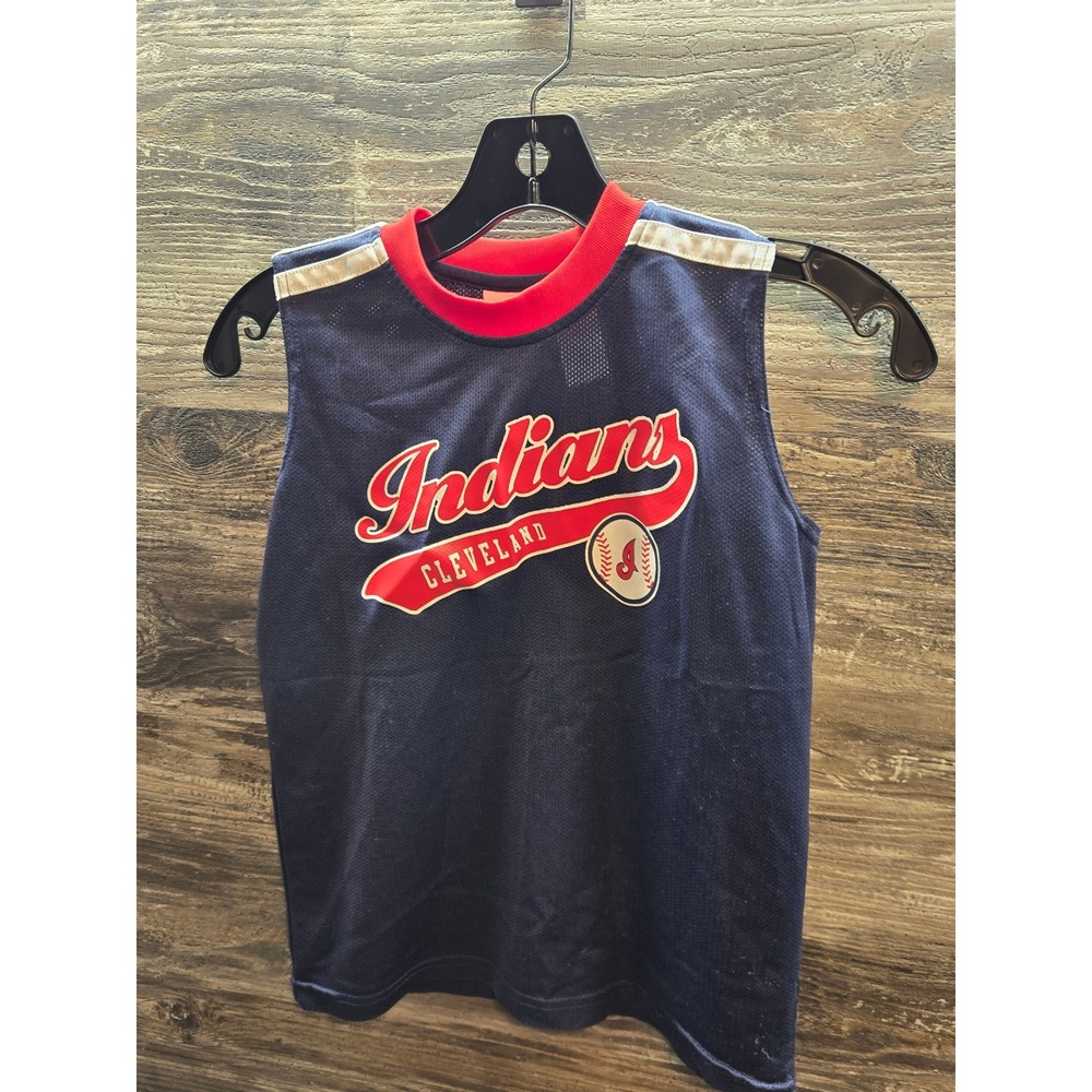 Vintage Cleveland Indians Kids Mesh Sleeveless Jersey Navy Blue Team Athletics S